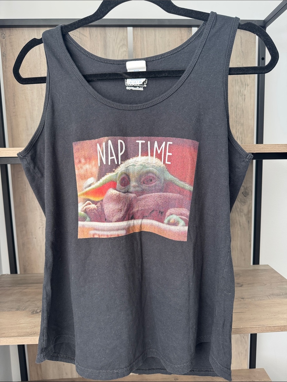 Star Wars Black Tank with Baby Yoda Nap Time Graphic